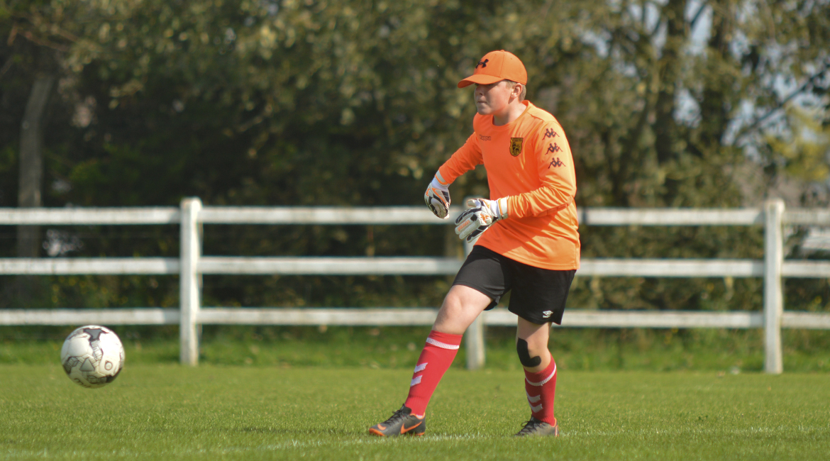 The Lifford AFC Goalkeeper kicks the ball out during the U13 Division 2 Cup Final between Sporting Ennistymon F.C and Lifford A.F.C in Frank Healy Park.