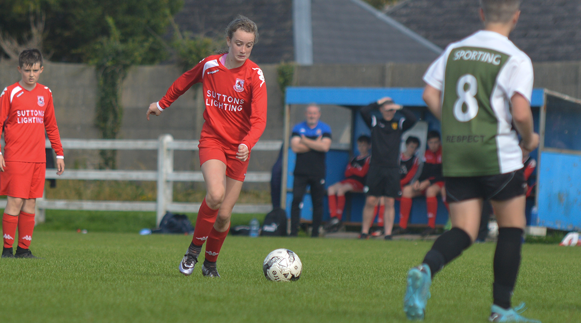 A Lifford AFC player in possession during the U13 Division 2 Cup Final between Sporting Ennistymon F.C and Lifford A.F.C in Frank Healy Park.