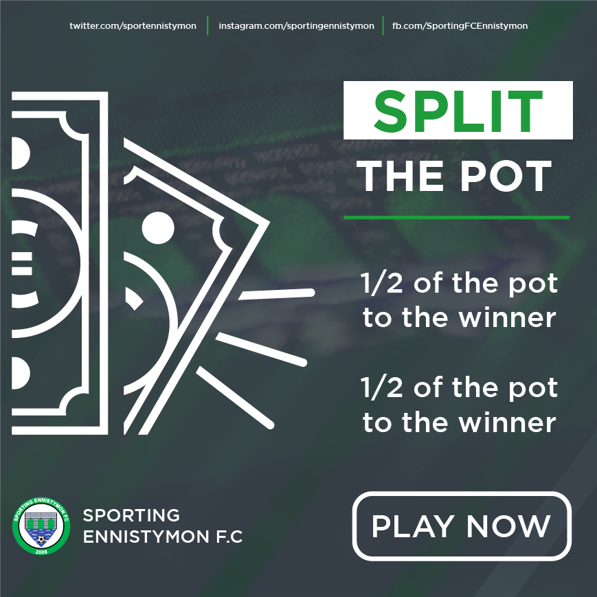 Square call-to-action-button for Split the Pot draw fundraiser for Sporting Ennistmyon F.C